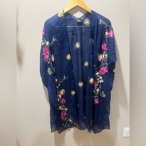 Dark Blue Cape with Vibrant Floral Design